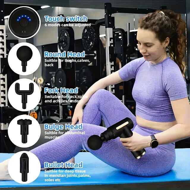 Міні масажний пістолет з 4 насадками – розслаблює м'язи, портативний. CE серт. 1200 мАг. В комплекті все необхідне. - 2 фото товару