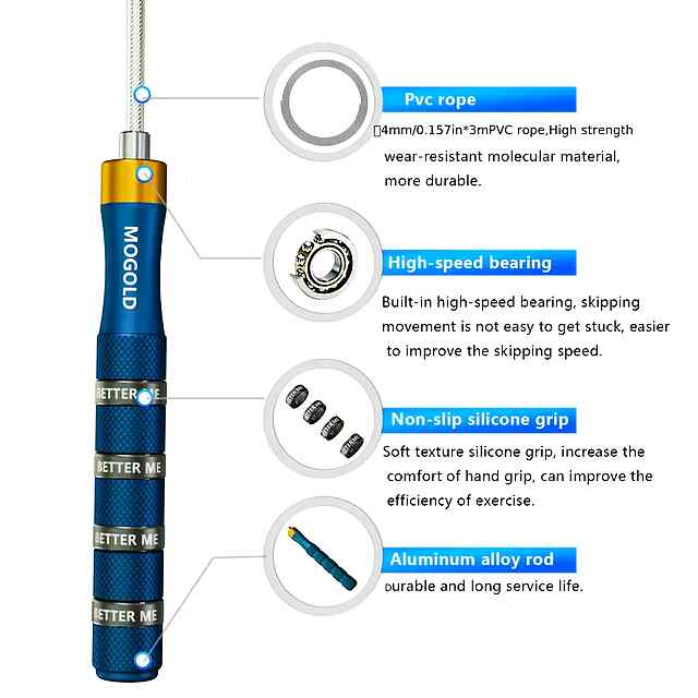 MOGOLD Професійна регульована скакалка для фітнесу, боксу та кросфіту - 1 фото товару