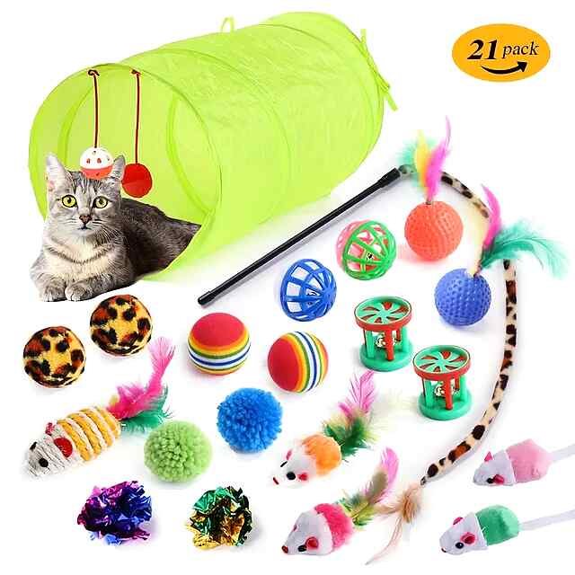 Набір іграшок для котів - тунель паличка м'ячики, розваги та розвиток! 21 предмет. Купити в Україні.