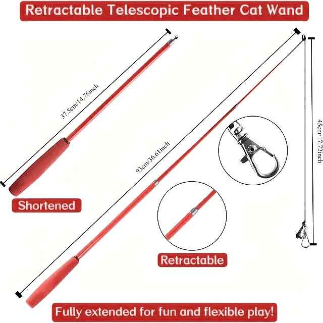 Набір іграшок для котів з пірʼям та дзвіночком на вудці. Активна гра, тренування та розваги! - 3 фото товару