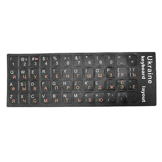 Наклейка для клавіатури укр/рос, чорний фон, білі/червоні літери, ПВХ, універсальний розмір - 2 фото товару