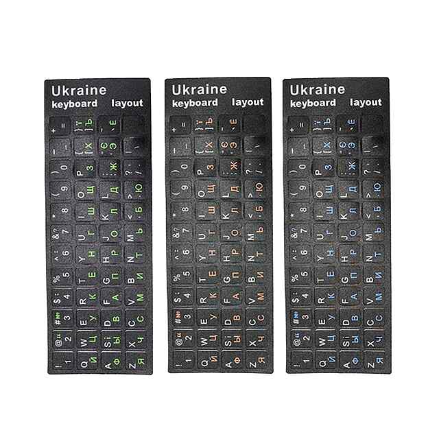 Наклейки для клавіатури UA/RU - чорні, міцні, під ноутбук ПК (60 символів) - 2 фото товару