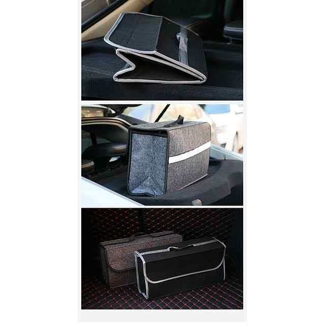 Організатор у багажник авто, фетровий з поліестером, великий об'єм, чорний. 50x24x15 см. - 2 фото товару