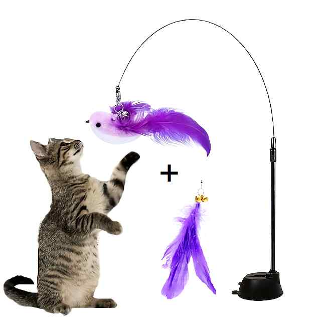 Паличка-присоска для котів з пташкою та пір'ям, фіолетовий