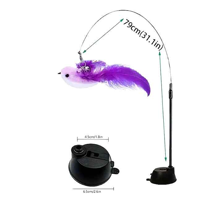 Паличка-присоска для котів з пташкою та пір'ям, фіолетовий - 1 фото товару