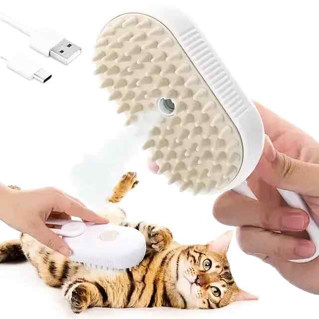 Парова щітка для собак і котів - масажер-спрей, хакі - 2 фото товару
