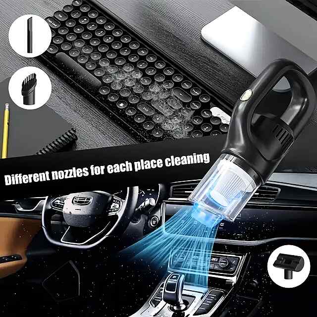 Портативний бездротовий пилосос з Li-ion акумулятором 1800мАг, 25Вт. Набір включає USB кабель   3 насадки. - 1 фото товару