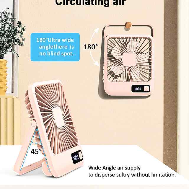 Портативний складаний вентилятор на акум. 180°, дисплей, 5 швидкостей, USB-зарядка - 2 фото товару