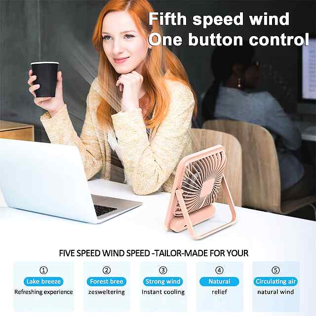 Портативний складаний вентилятор з дисплеєм, 5 швидкостей - для дому/офісу. - 3 фото товару