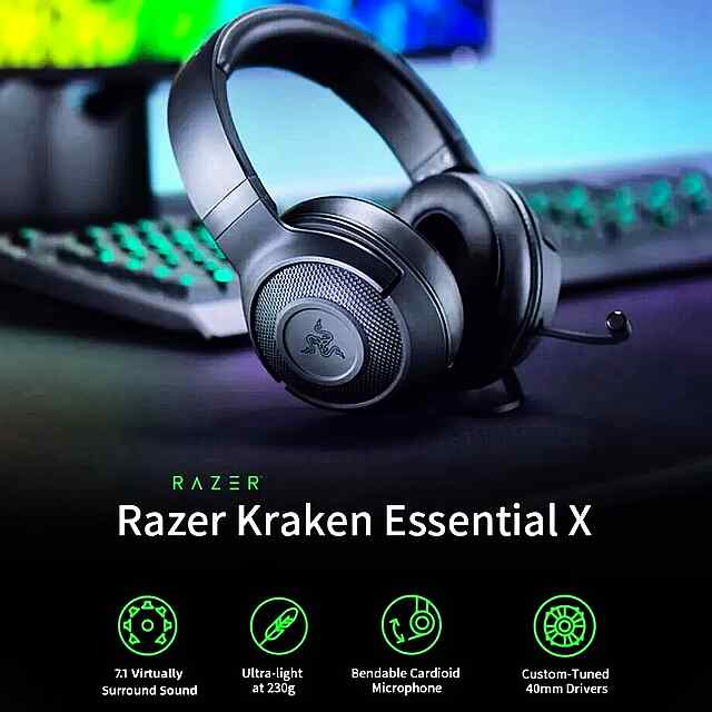 ???? Razer Kraken X — Ігрові навушники 7.1 з мікрофоном для ПК, PS4, Xbox - 1 фото товару