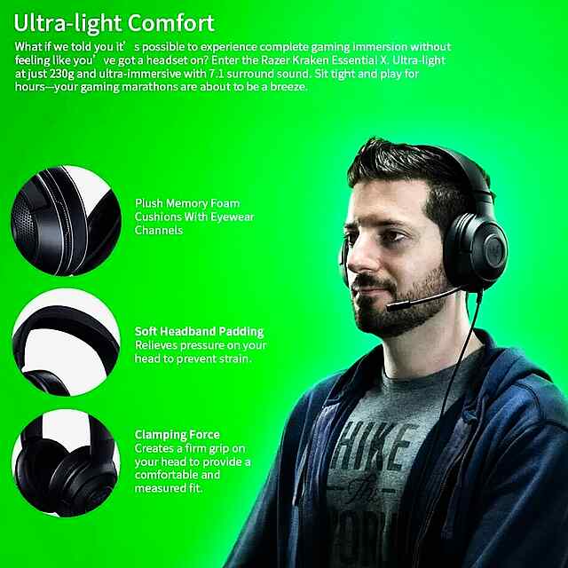 ???? Razer Kraken X — Ігрові навушники 7.1 з мікрофоном для ПК, PS4, Xbox - 3 фото товару