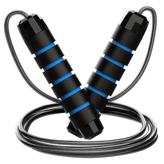 Скакалка зі сталевим тросом, підшипниками та зручними ручками. Регульована довжина для комфортного тренування.