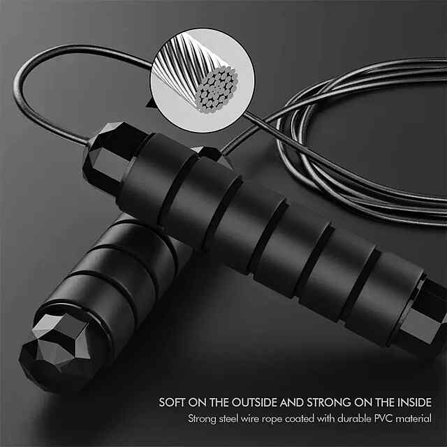 Скакалка зі сталевим тросом, підшипниками та зручними ручками. Регульована довжина для комфортного тренування. - 1 фото товару