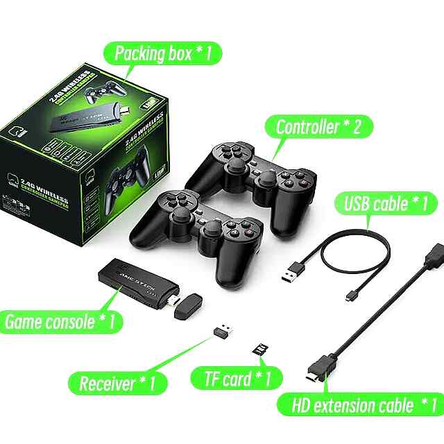 Stick M8: 20 000 ретроігор у Full HD через HDMI. Дві бездротові консолі Sega/Dendy/PS1   джойстики. 64Gb HDD. - 1 фото товару