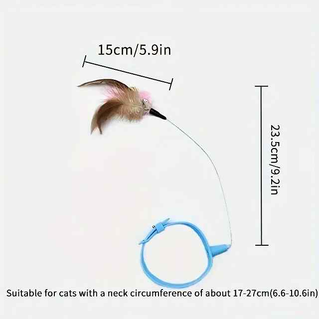 Силіконовий іграшковий нашийник для котів з пір'ям. Зелений колір. Ручна робота. Мисливський інстинкт. - 3 фото товару