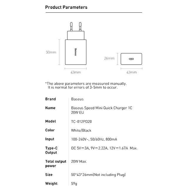 Універсальний PD Type-C ЗП 20W - iPhone 15/14/13, швидка зарядка, вогнестійкий. Компактний для подорожей. Без кабелю. - 1 фото товару