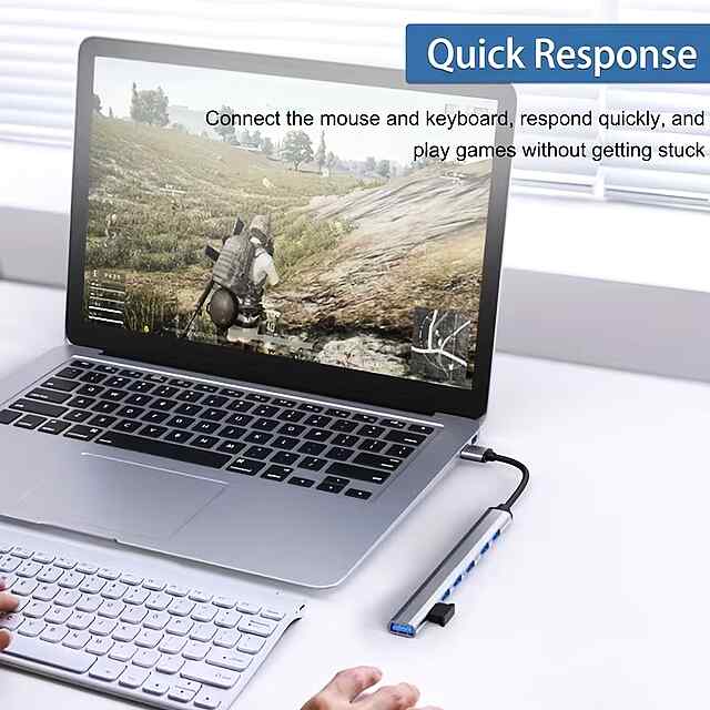 USB-C хаб 7x USB A 3.0 Type C - для ноутбука, ПК, розширення портів - 2 фото товару