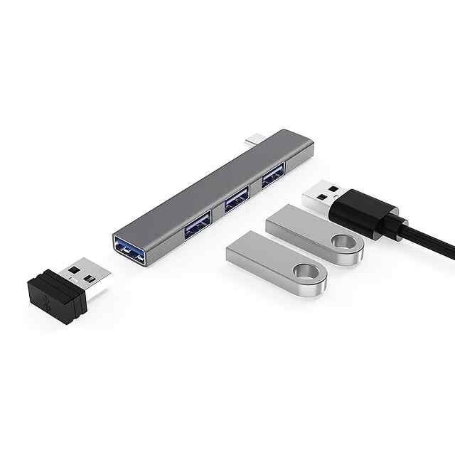 USB Type-C хаб 4x USB 3.0 OTG — розширення для ноутбука та телефона. Al металевий корпус, швидкість передачі.