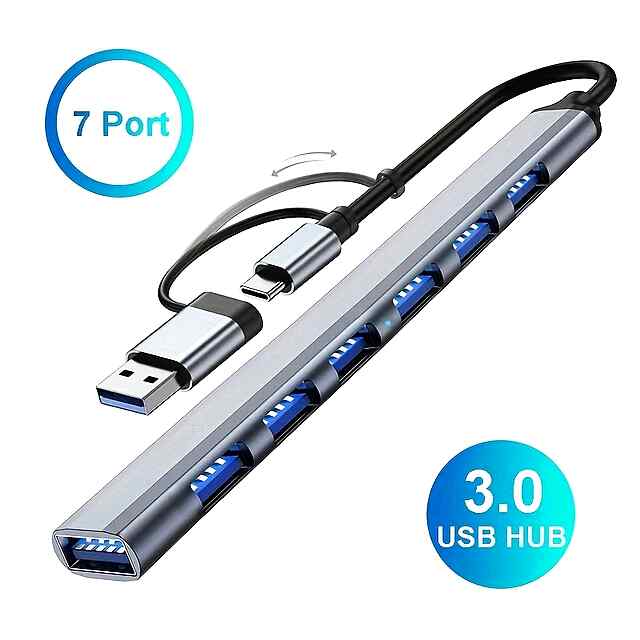 USB Hub металевий на 7 портів Type-C/USB 3.0   2.0 - Хаб для ноутбука