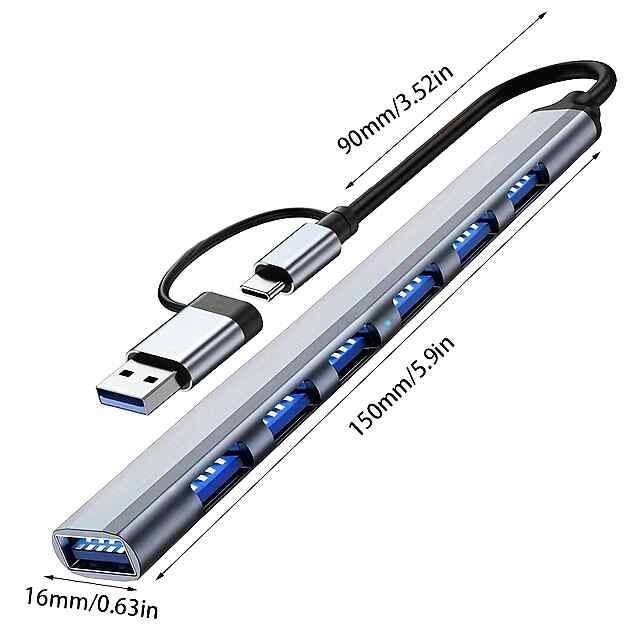 USB Hub металевий на 7 портів Type-C/USB 3.0   2.0 - Хаб для ноутбука - 2 фото товару