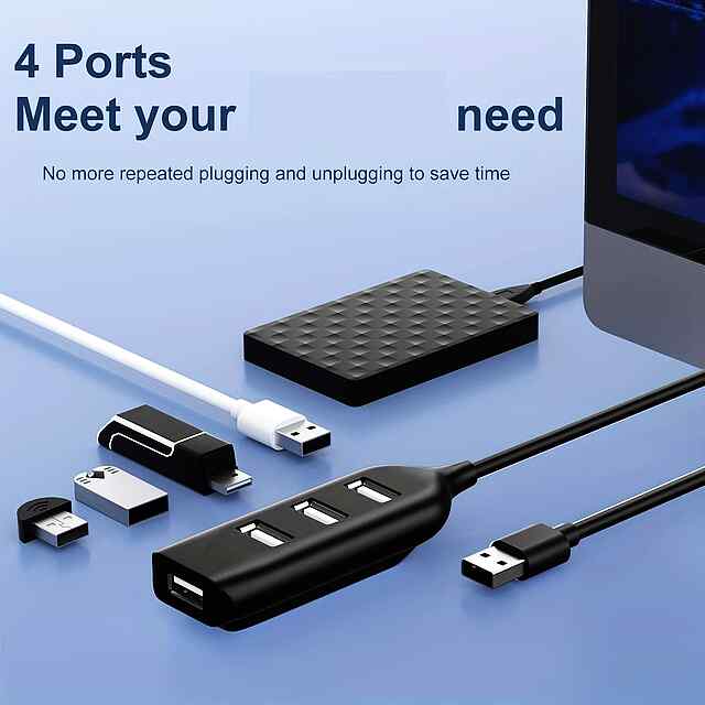 USB хаб 4-портовий, чорний, mini - ZennoPoster