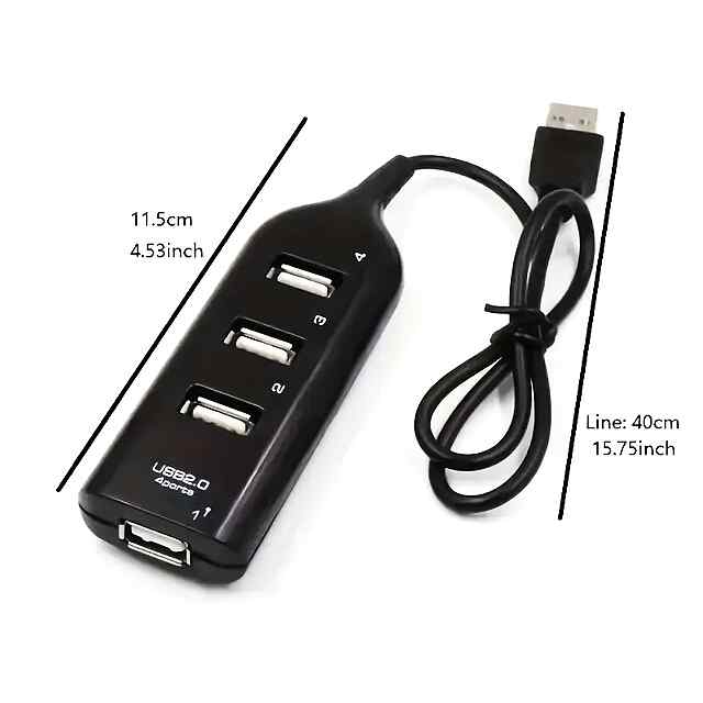 USB хаб 4x USB 2.0, компактний та легкий, чорний - 2 фото товару