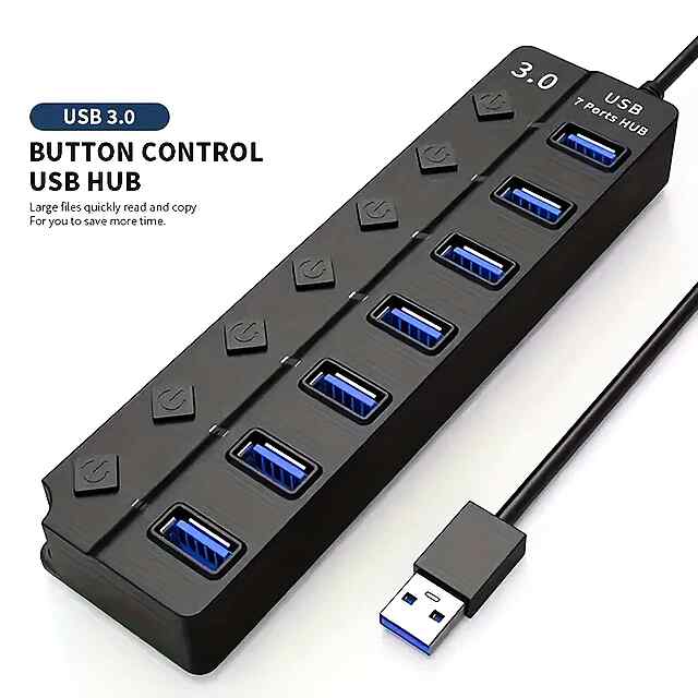 USB хаб 7 портів - перемикачі LED   живлення від ПК/зовн джерела (120 см)
