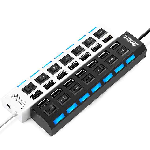 USB Хаб 7 портів, Висока швидкість, Type A, PlugPlay, для ПК та ноутбука. Чорний - 3 фото товару