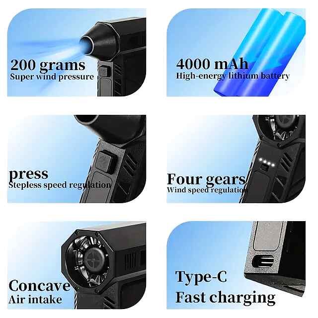 USB Повітряний Вентилятор з Ліхтариком 4000 мА·год – Багатофункціональний, Портативний - 2 фото товару