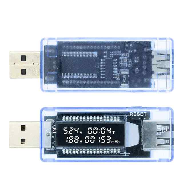 USB тестер струму/напруги KWS-V20, перевірка портів та зарядних пристроїв до 3А, ємність акумулятора до 99999 mAh.