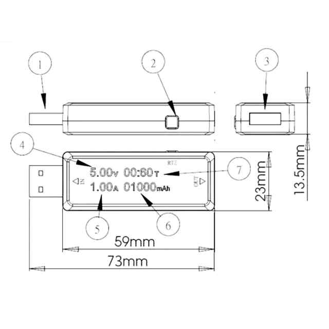 USB тестер напруги та струму, KWS-V20, перевірка зарядних пристроїв, до 3А. - 2 фото товару