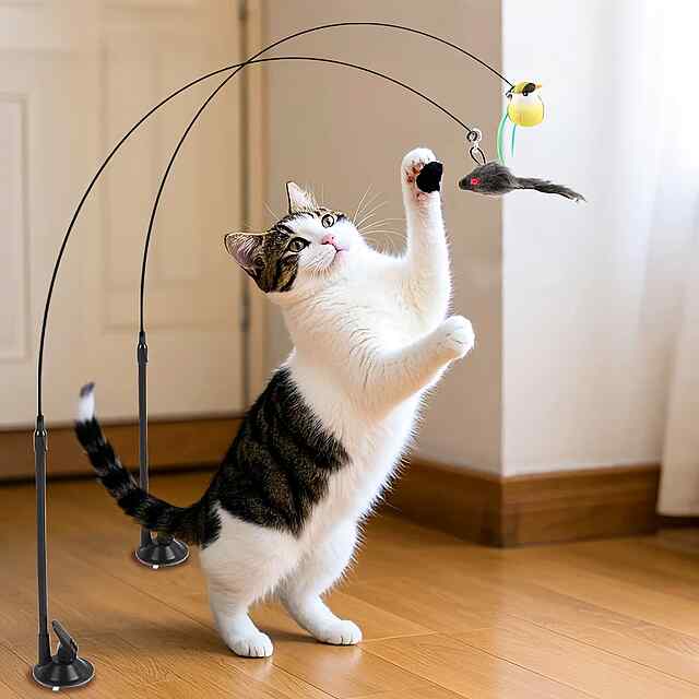 Іграшка для котів із присоскою, сталевим дротом і пером - розвиває мисливські інстинкти, безпечна