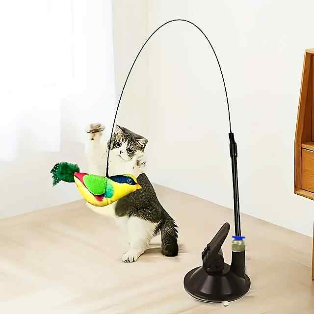Іграшка для котів Мисливець з пір'ям на сталевій жердині та вакуумною присоскою.