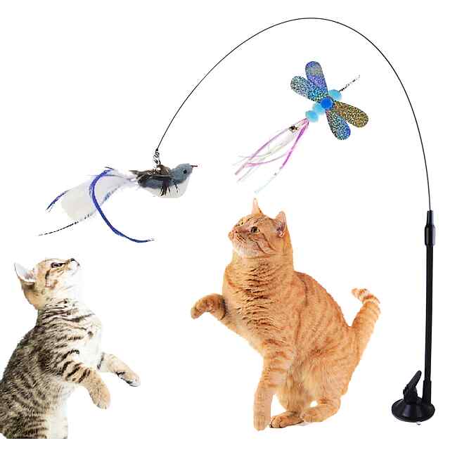 Іграшка для котів: дріт пір'я на присосці — пробуджує мисливський інстинкт