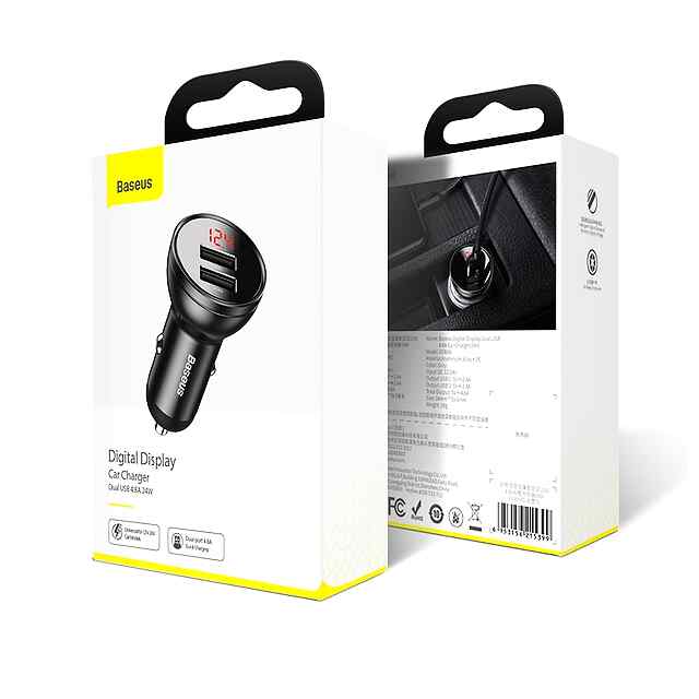 Зарядний пристрій Baseus USB LED дисплей 4.8А 24Вт для iPhone Xiaomi авто - 3 фото товару