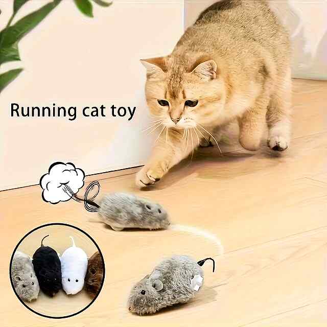 Плюшева заводна мишка - іграшка для котів та собак. Реалістичні рухи, екологічна безпека, яскравий дизайн. Без батарейок.