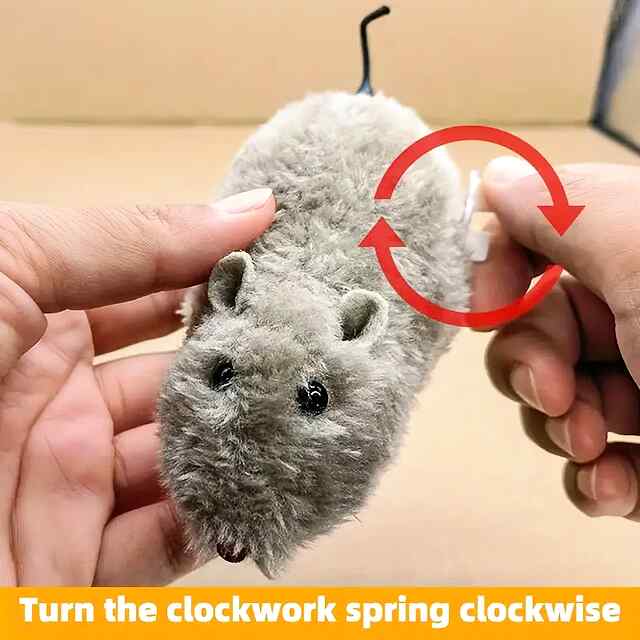 Заводна плюшева мишка – іграшка для котів та собак. Без батарейок, стійка до зносу. Мультяшний дизайн. - 2 фото товару